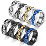 Punk Gear Rotating Anxiety Fidget Ring For Men Stainless Steel Chain Spinner Rock Biker Wedding Party Jewelry Gift Bague Homme